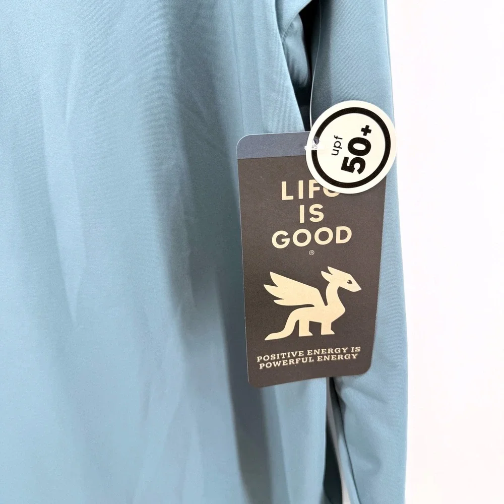 NEW Life Is Good Swim Hoodie Mens Large Rash Guard Blue 